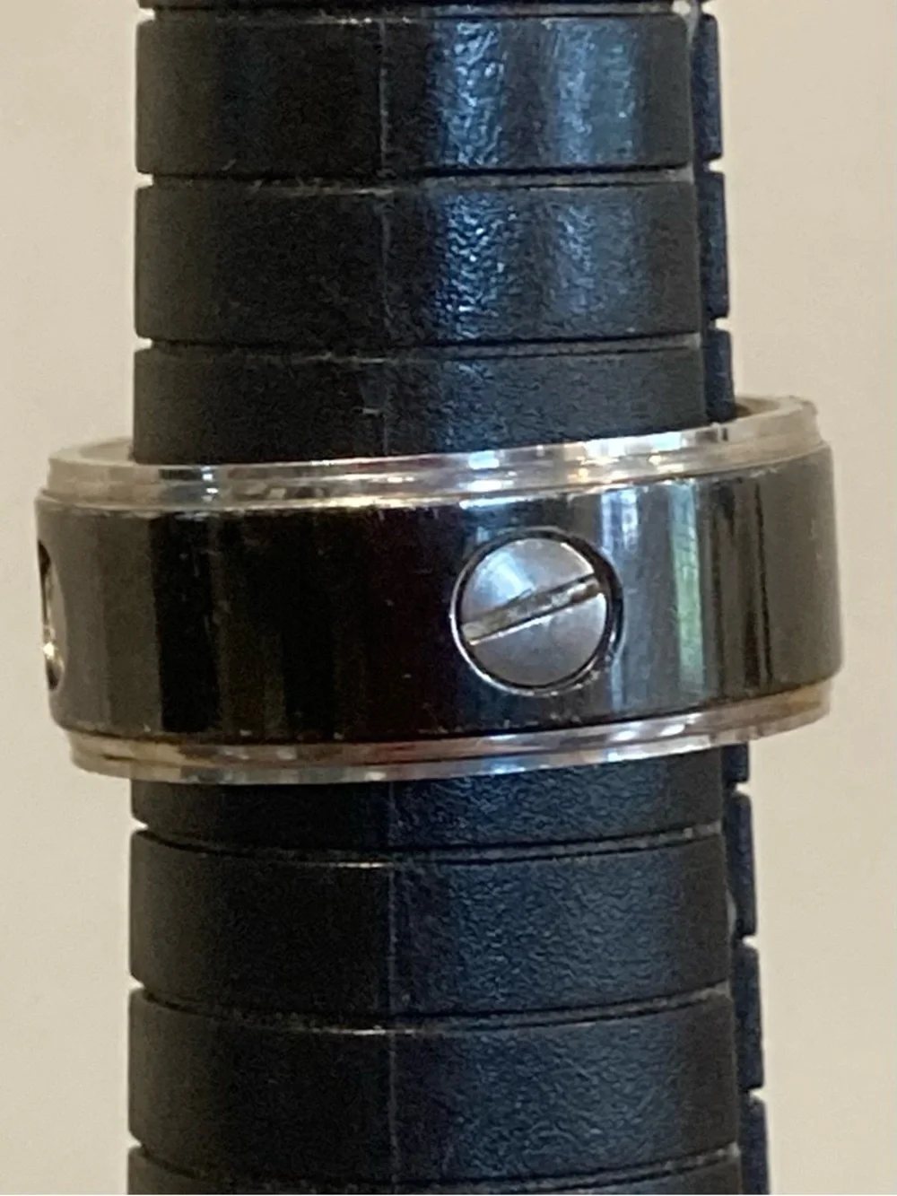 Aldo Black and Silver Screw Accent Men's Ring Size 8.5